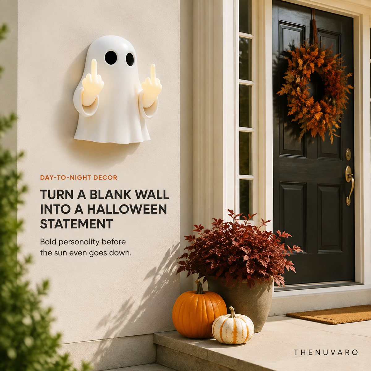 👻Funny Light-Up Ghost Wall Decor – Glowing Halloween Porch Decoration
