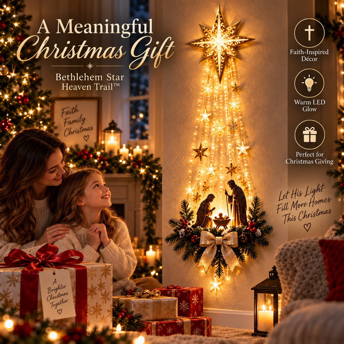 ✝️ Bethlehem Star of Faith – Lighted Nativity Wall Decor✨