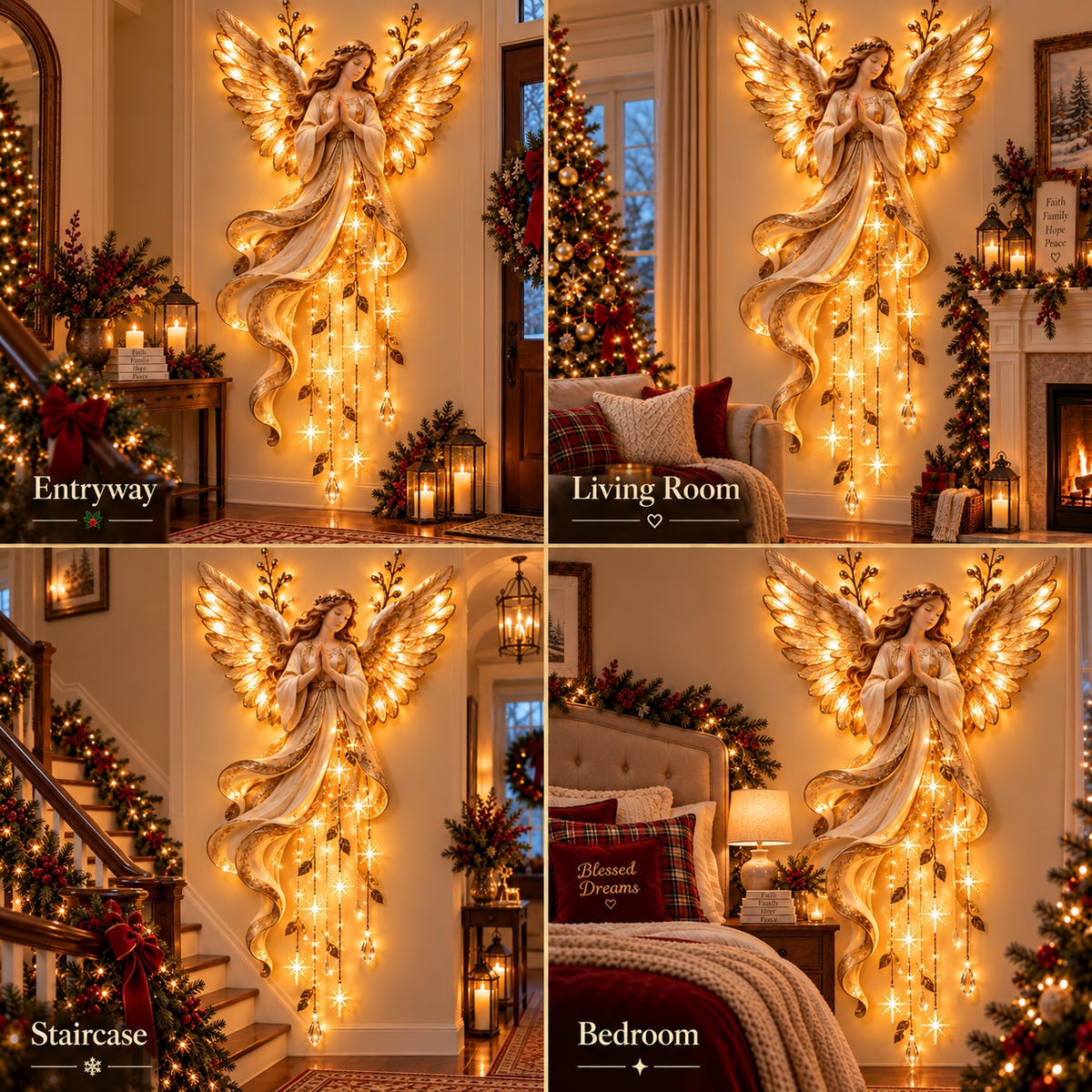 ✨Last Day 49% OFF✨Guardian Angel Starfall Cascade – Lighted Faith & Blessing Christmas Wall Decor✨