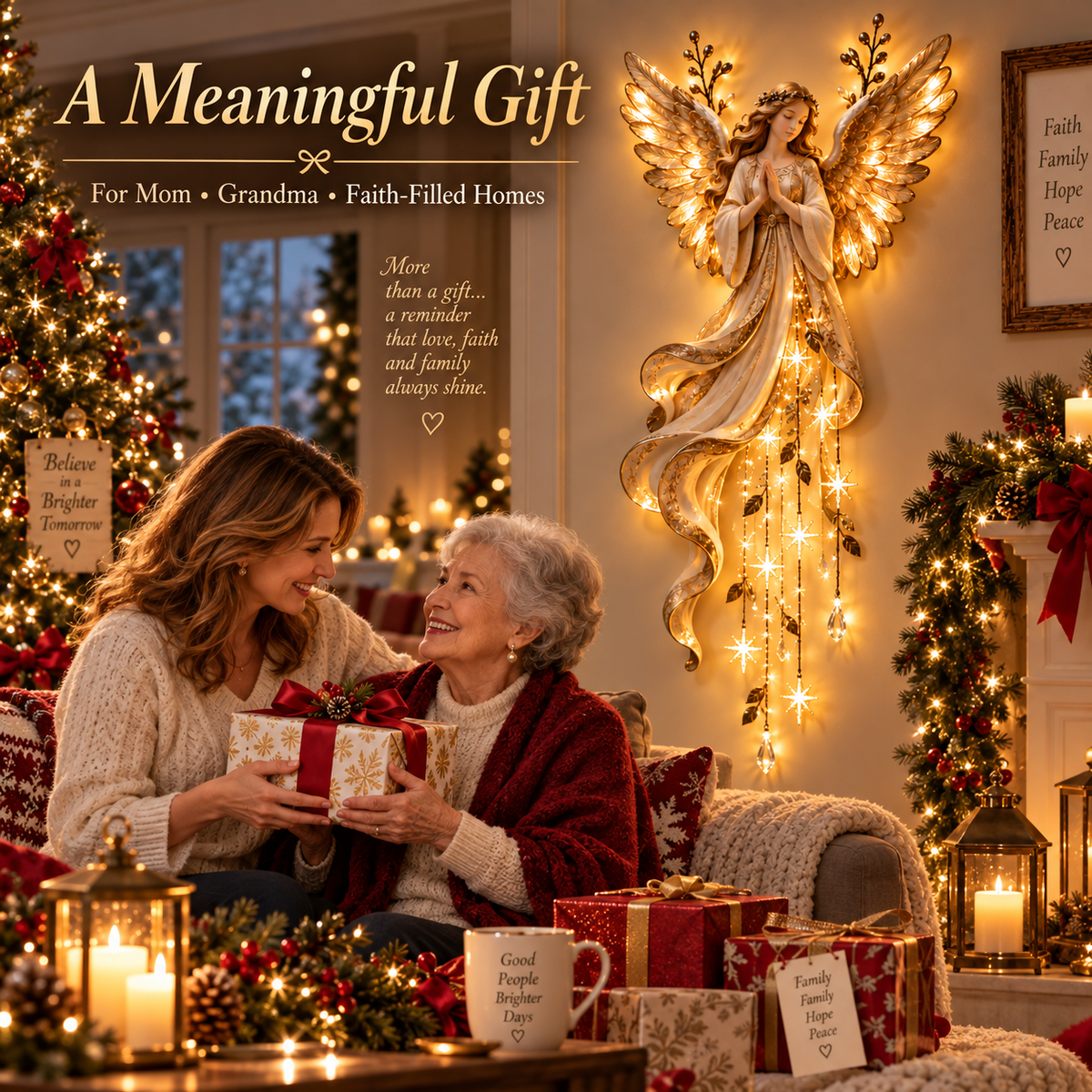 ✨Last Day 49% OFF✨Guardian Angel Starfall Cascade – Lighted Faith & Blessing Christmas Wall Decor✨
