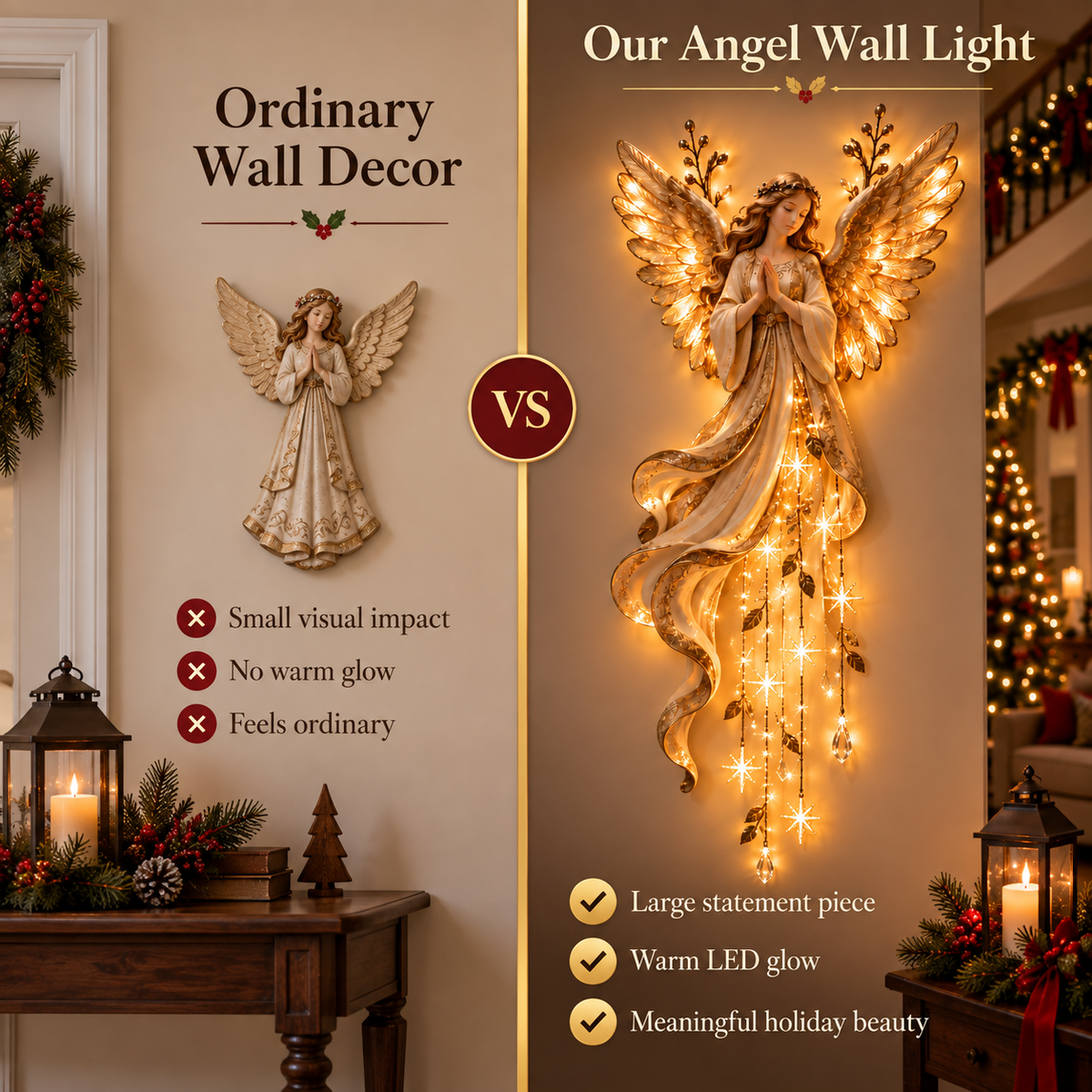 ✨Last Day 49% OFF✨Guardian Angel Starfall Cascade – Lighted Faith & Blessing Christmas Wall Decor✨