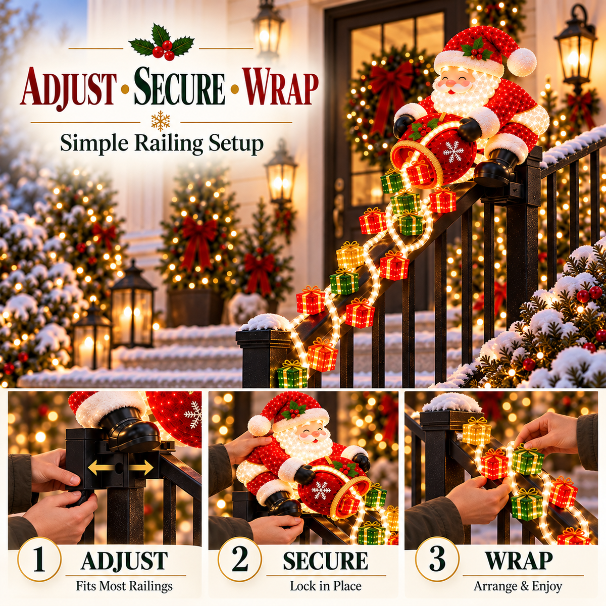 ⚡Santa’s Glowing Cascade: Transform Your Railing Into Christmas Magic🎅✨