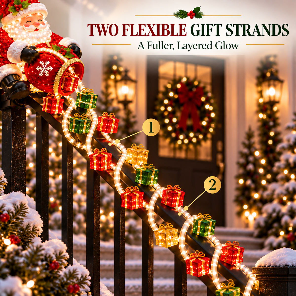⚡Santa’s Glowing Cascade: Transform Your Railing Into Christmas Magic🎅✨