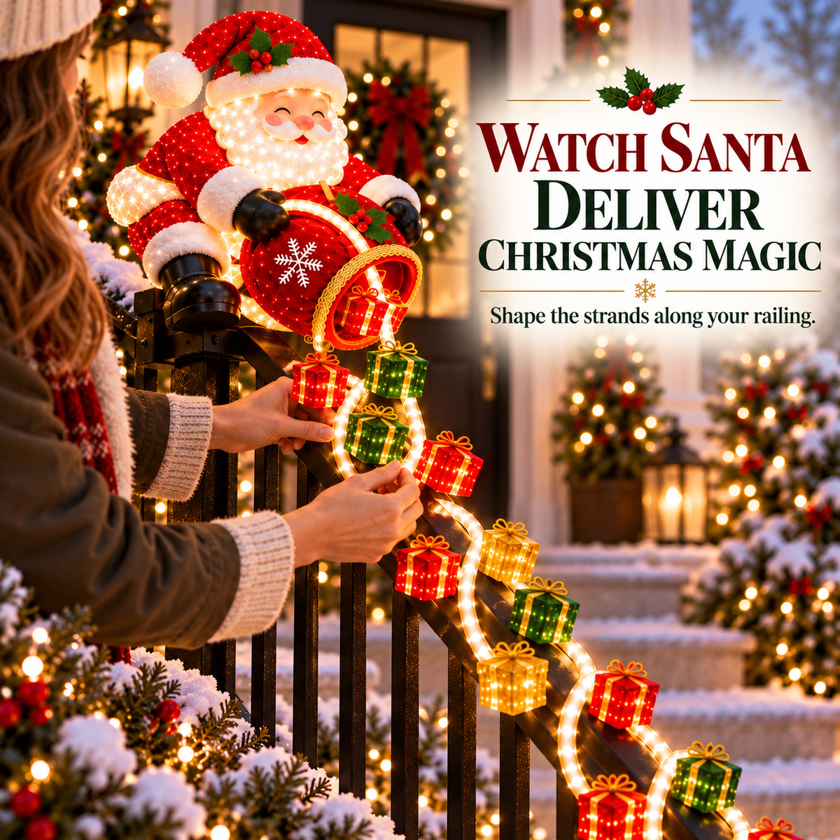⚡Santa’s Glowing Cascade: Transform Your Railing Into Christmas Magic🎅✨
