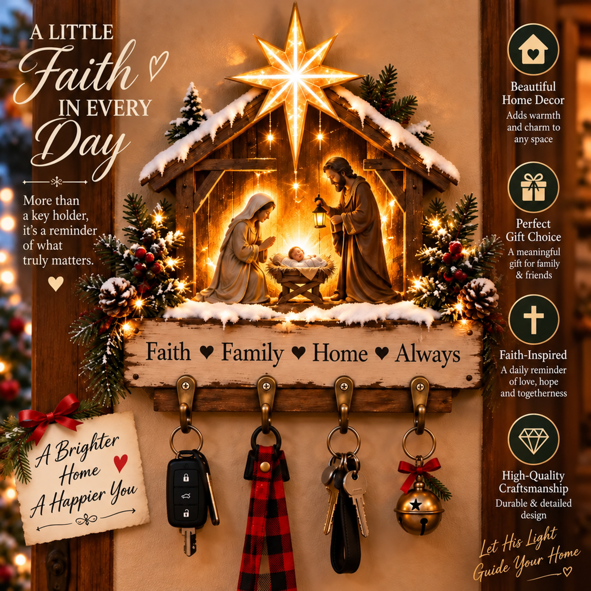 ✨Last Day 49% OFF✨Welcome Key Holder– Lighted Christmas Entryway Wall Decor