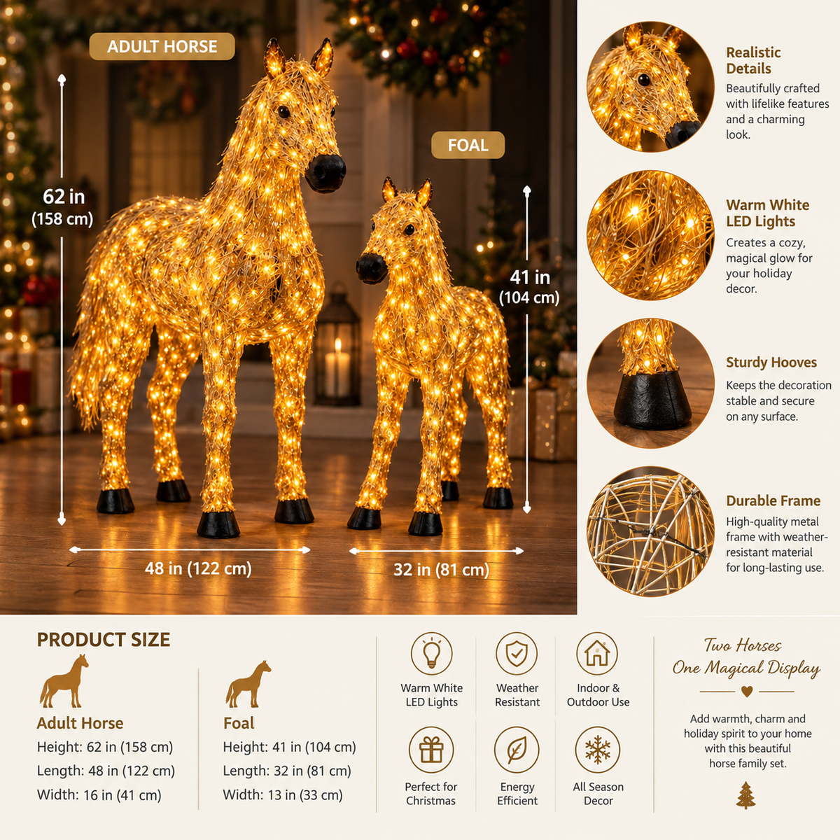 ✨🐎 Light-Up Christmas Horse & Foal – Warm White Holiday Glow