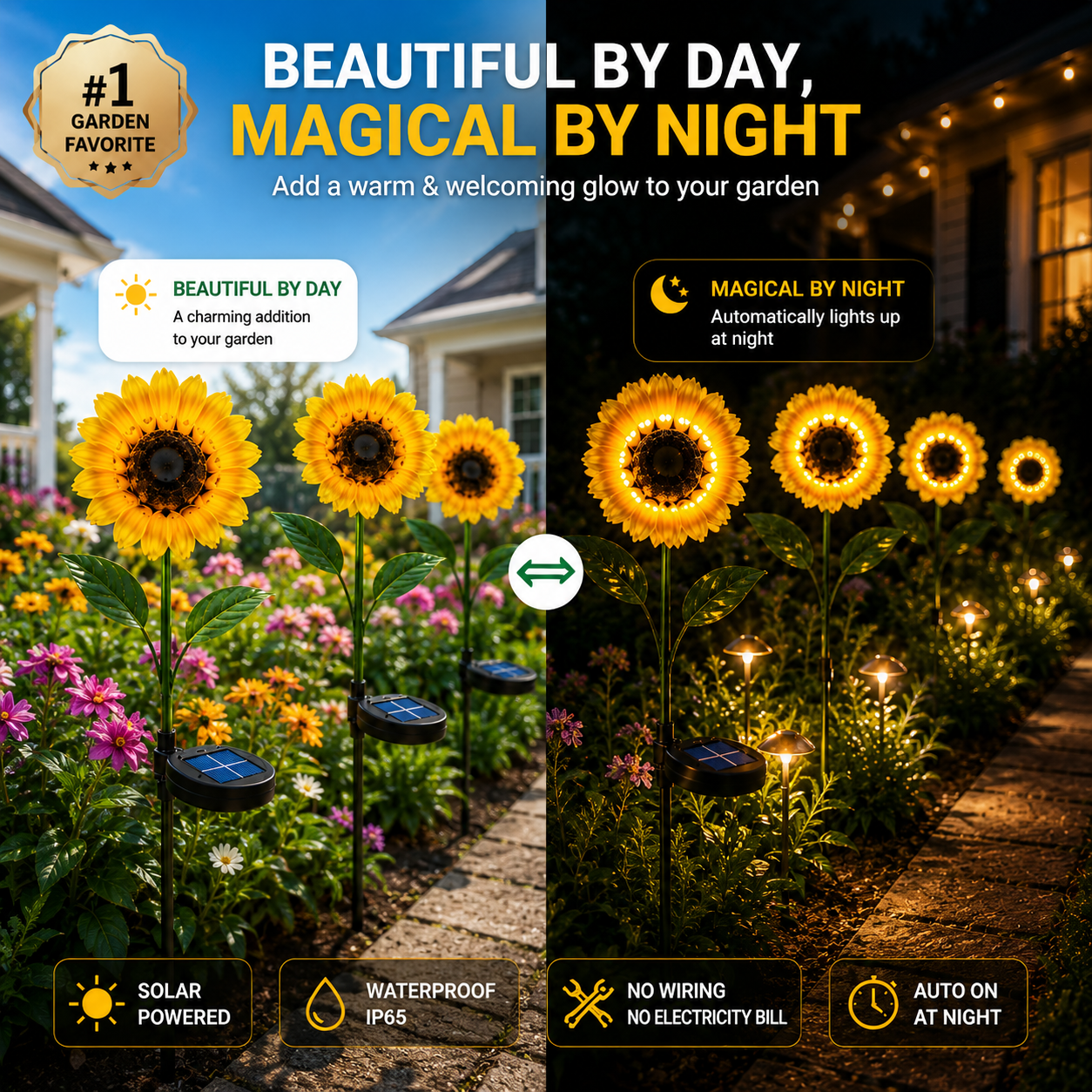 Luces solares de girasol para jardín