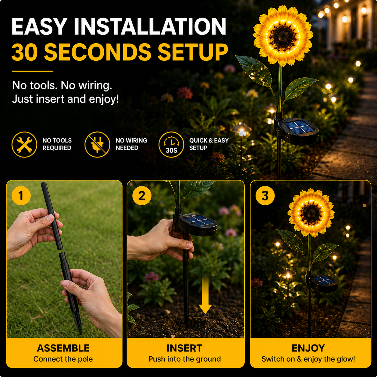 Luces solares de girasol para jardín