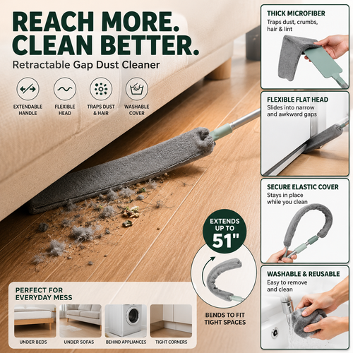 Vilyro™ Retractable Gap Dust Cleaner – Extendable Microfiber Duster for Under Beds, Sofas & Appliances