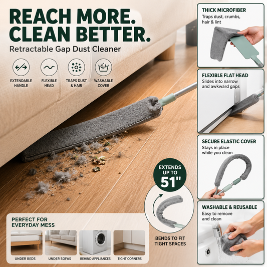 Limpiador de polvo retráctil Vilyro™ para espacios pequeños – Plumero de microfibra extensible para debajo de camas, sofás y electrodomésticos