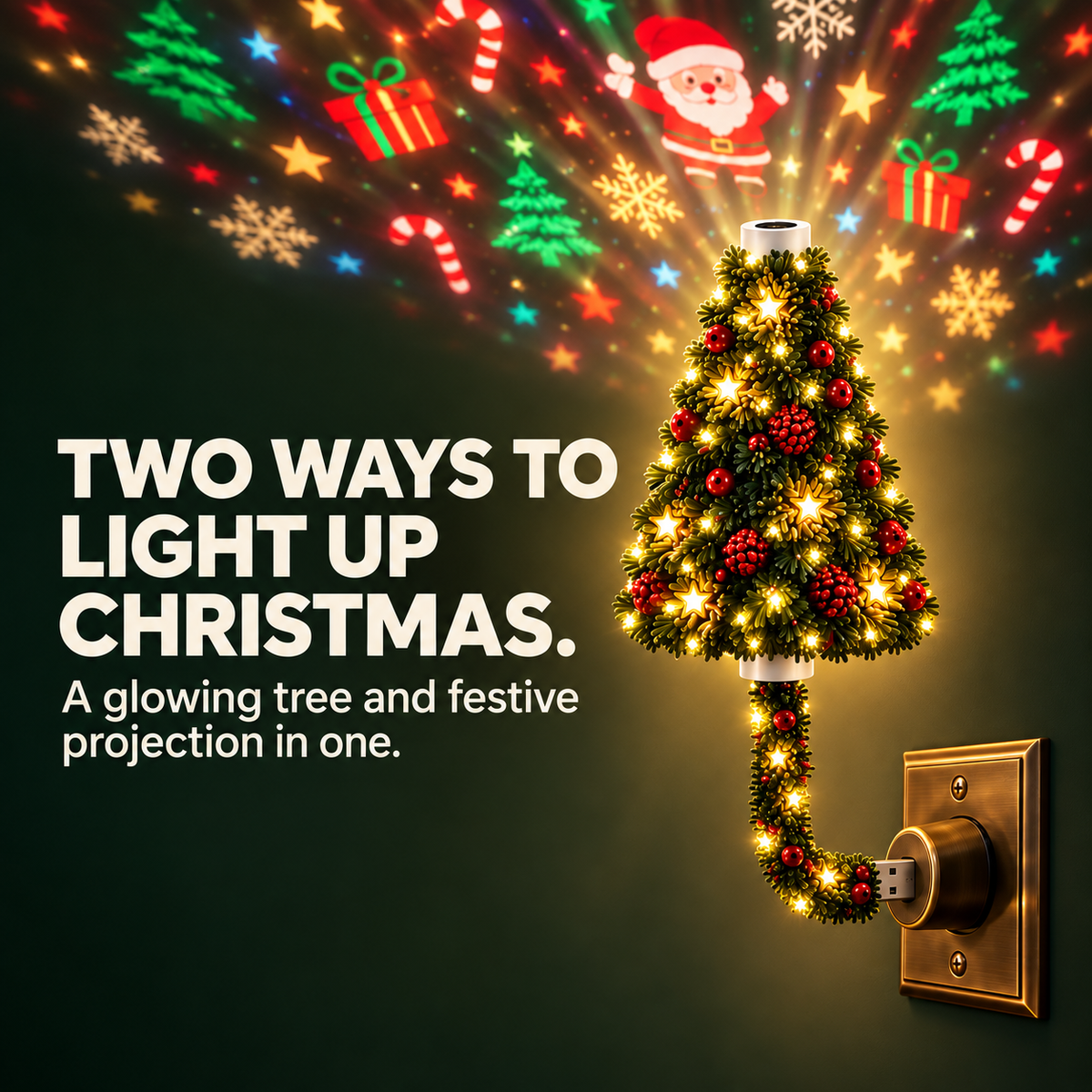 🎄 Plug-In Christmas Tree Projection Night Light – Instant Holiday Room Decor