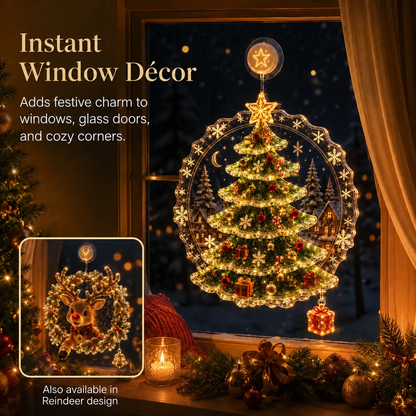 ✈️Last Day 50% OFF✨🎄Lighted Christmas Window Decoration with Suction Cup | Flat Version Warm LED Window Light with Double-Layer Design & Multiple Festive Styles✨