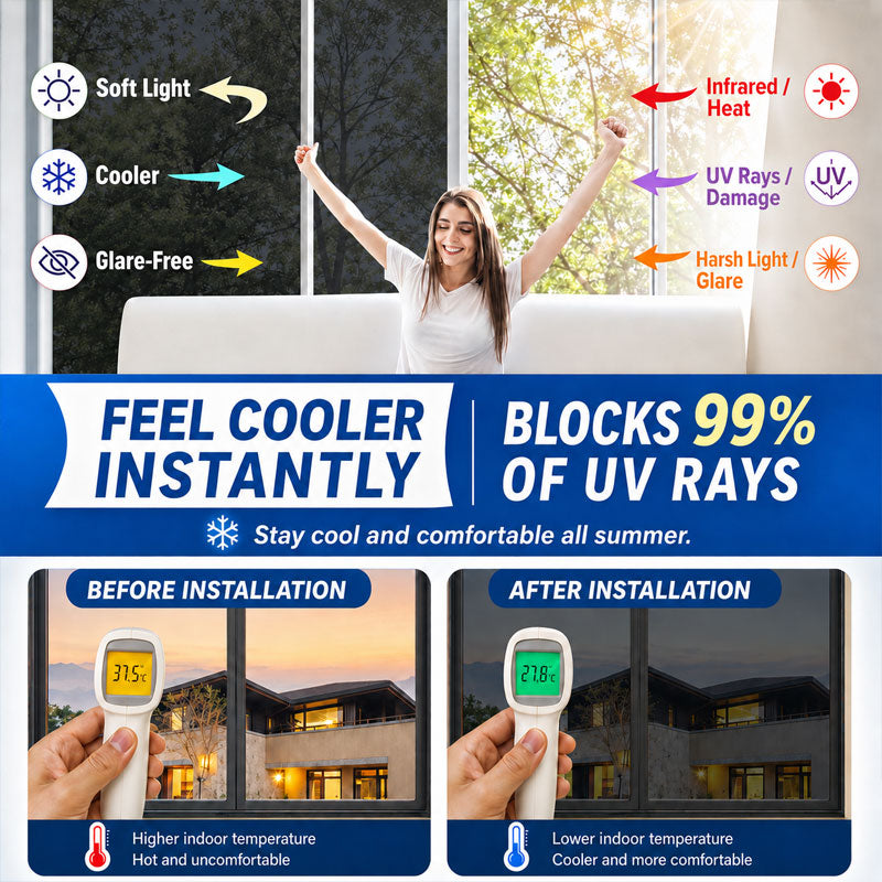 ⏰ Last Day Exclusive 60% OFF ☀️ One-Way Mirror Window Film – Heat Control & UV Protection