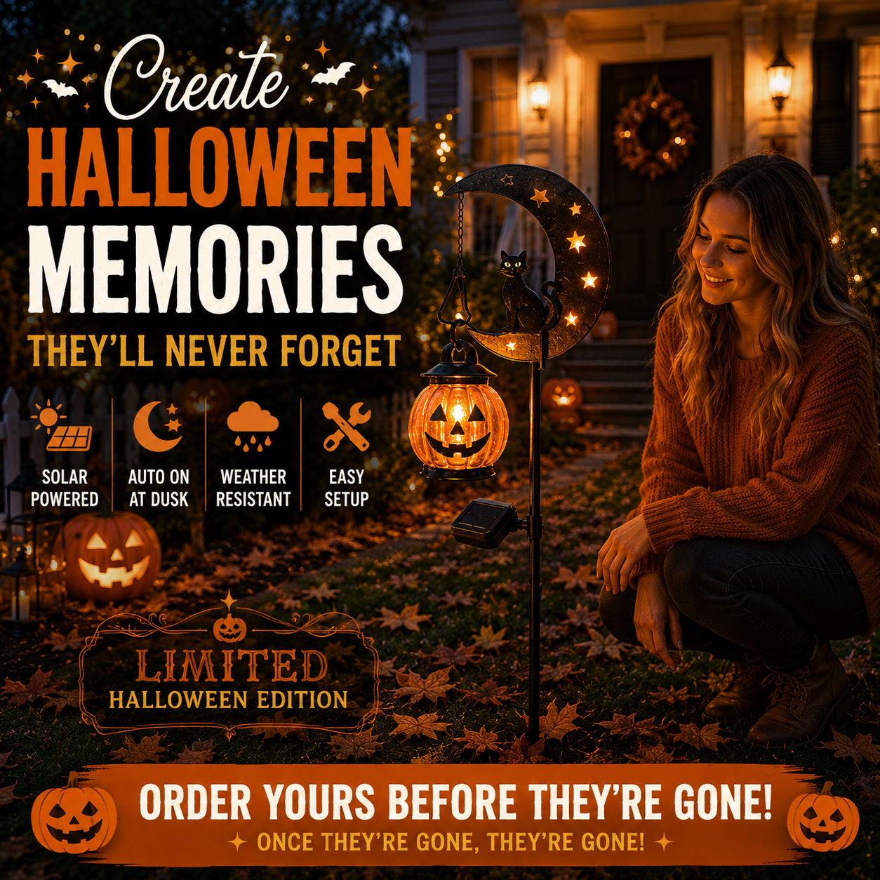 🎃 Halloween Early Bird Sale🌙 49% OFF Pumpkin Moon Garden Stake Light