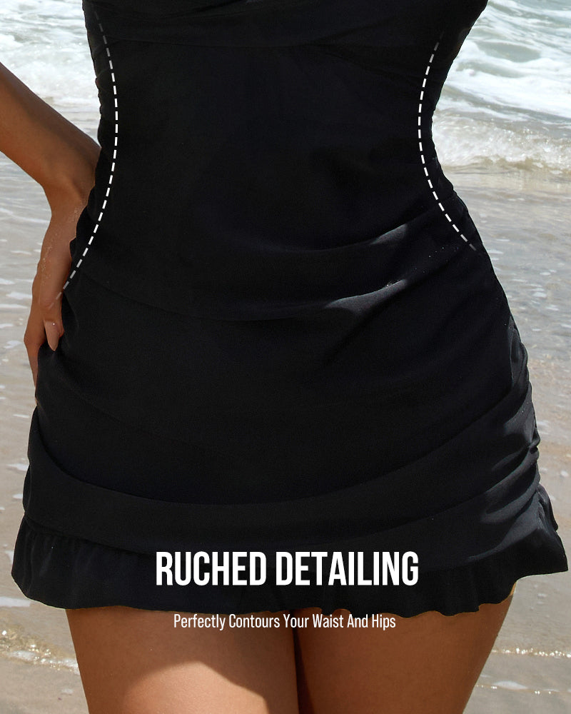 Deep V Cross-Back Ruched One-Piece Swimsuit2