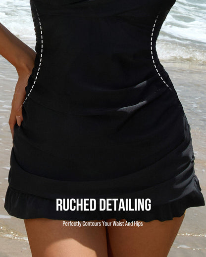 Deep V Cross-Back Ruched One-Piece Swimsuit2