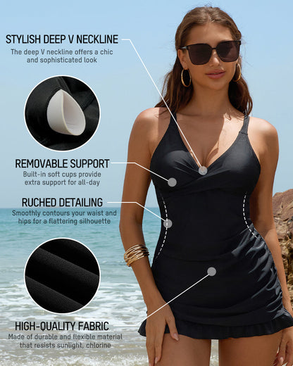 Deep V Cross-Back Ruched One-Piece Swimsuit2