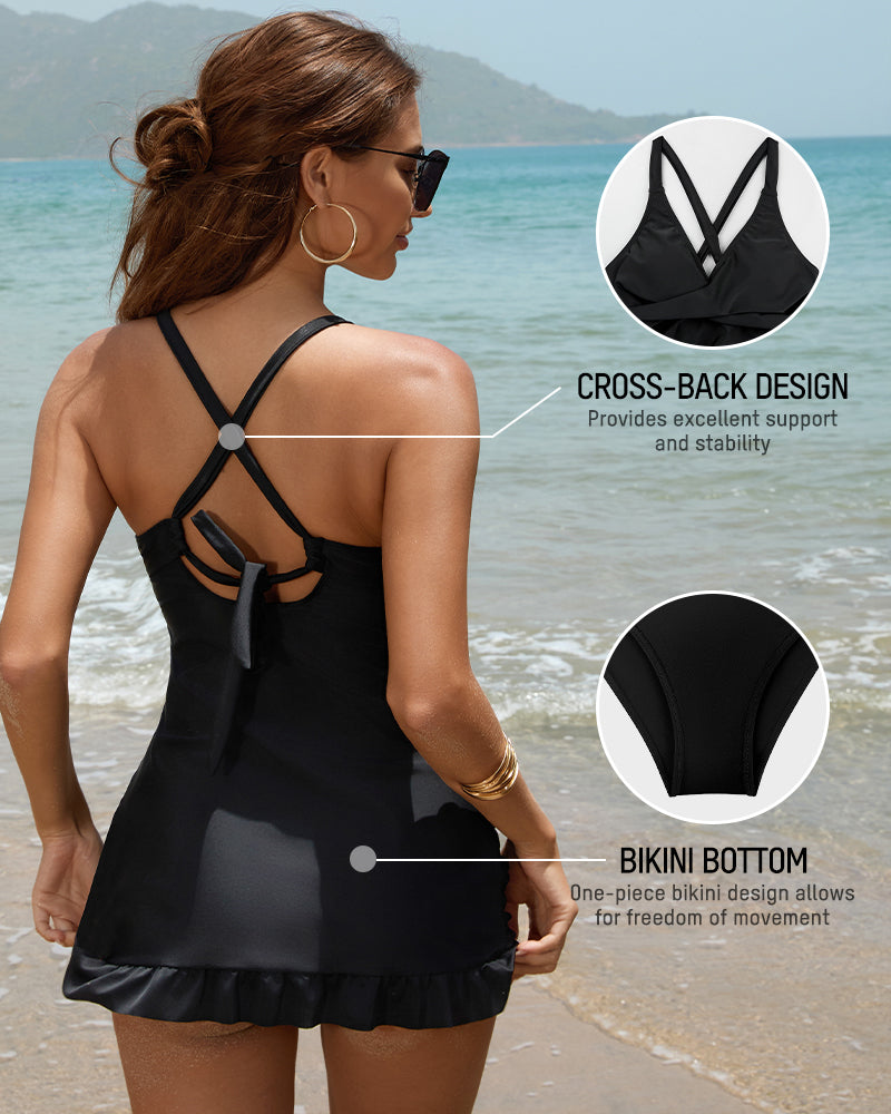 Deep V Cross-Back Ruched One-Piece Swimsuit2
