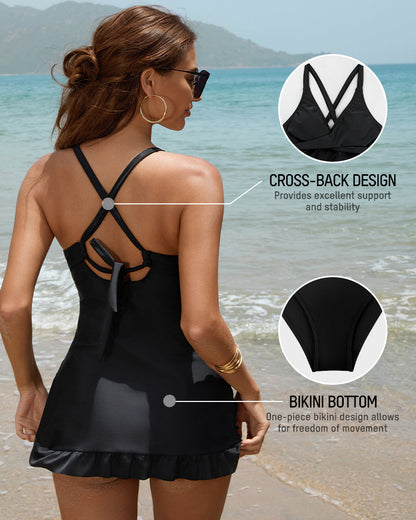 Deep V Cross-Back Ruched One-Piece Swimsuit2