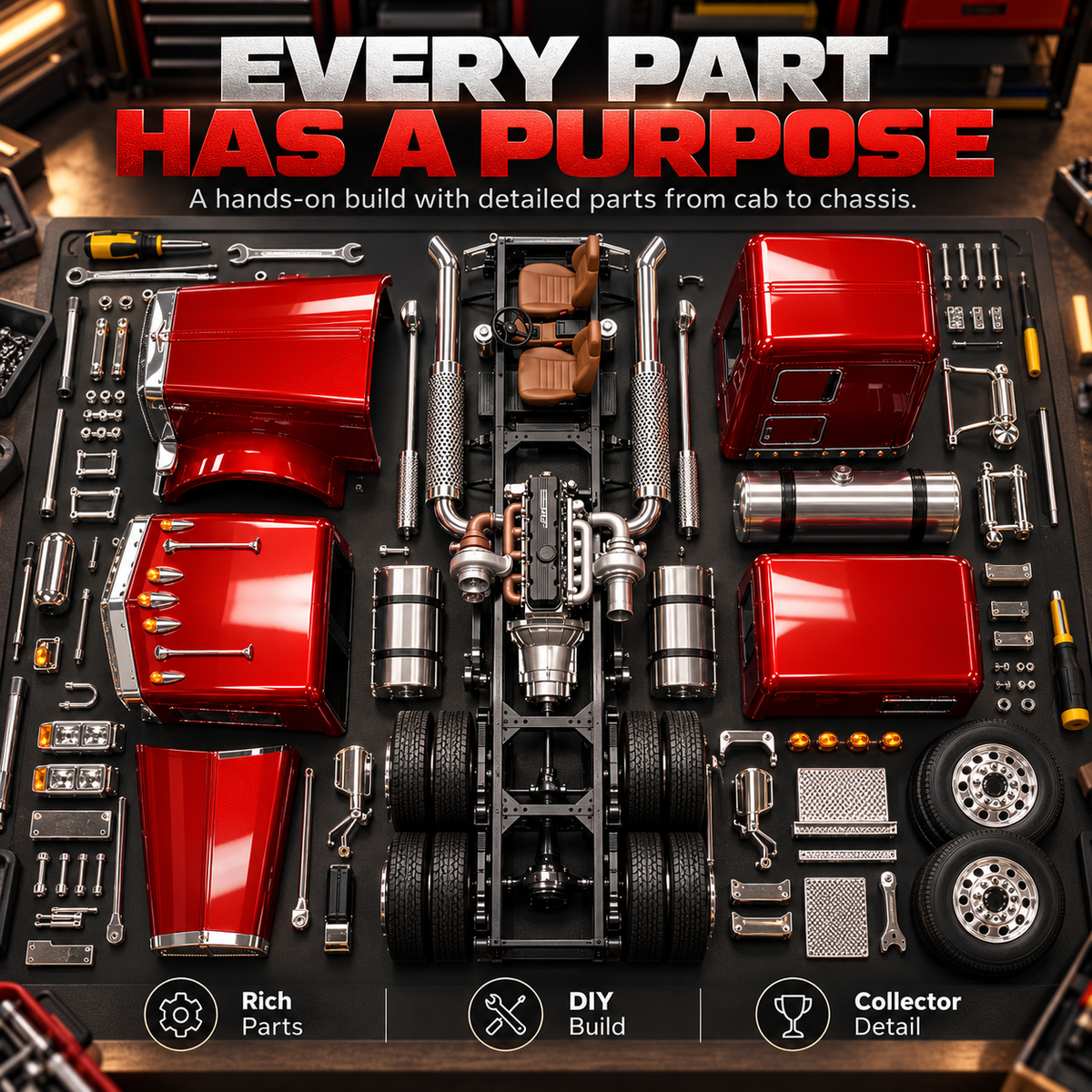 Classic American Semi Truck Model Assembly Kit – product view 4