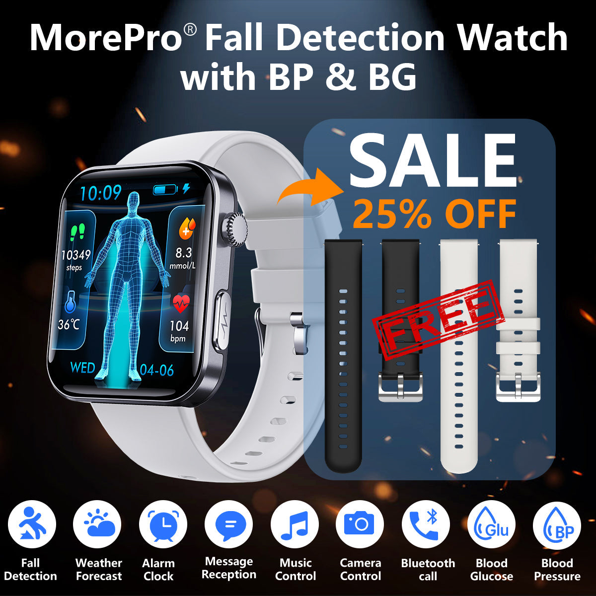 Best Upgrade PulseMax Fall Detection Watch With Blood Glucose+Blood Pressure Monitoring+Calls 2026