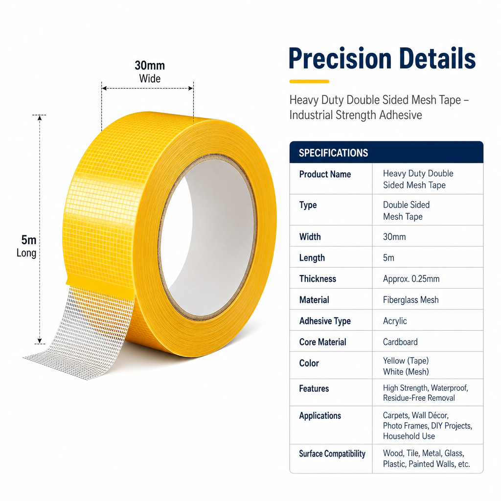 Heavy Duty Double Sided Mesh Tape - Industrial Strength Adhesive