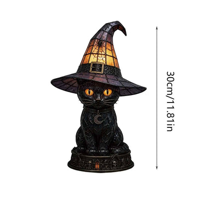🧙‍♀️Exclusive Limited Item 🔥50%OFF🐈‍⬛ Gothic Stained Glass Witch Black Cat Table Lamp | Halloween Witch Hat Night Light Decor