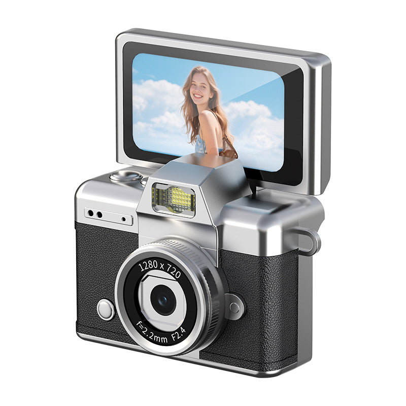 📸 Mini Retro Digital Camera with 180° Flip Screen – 32GB Card Included
