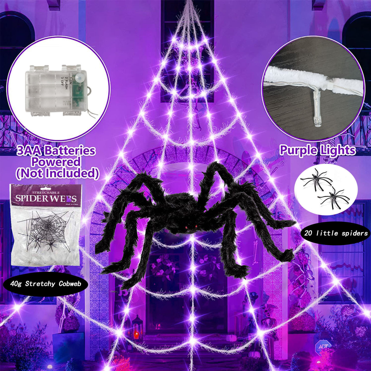 16.4FT Halloween Spider Web Lights Set