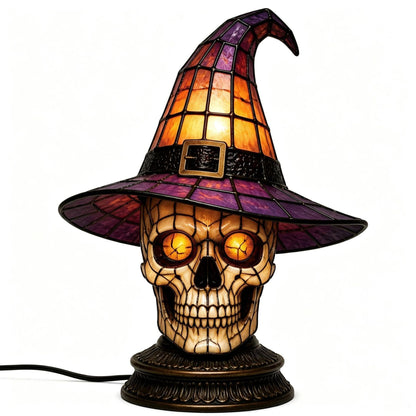 🧙‍♀️Exclusive Limited Item 🔥50%OFF🐈‍⬛ Gothic Stained Glass Witch Black Cat Table Lamp | Halloween Witch Hat Night Light Decor