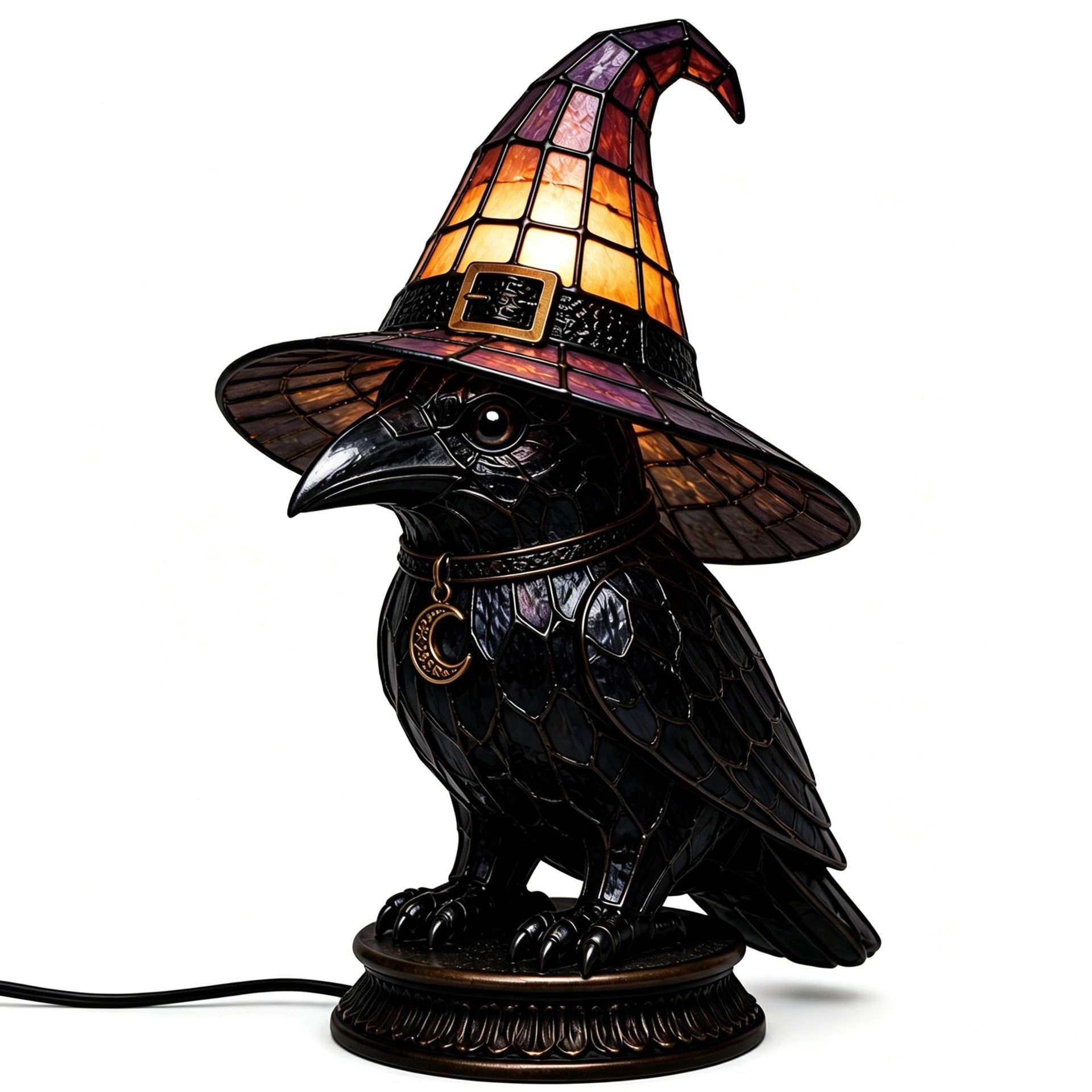 🧙‍♀️Exclusive Limited Item 🔥50%OFF🐈‍⬛ Gothic Stained Glass Witch Black Cat Table Lamp | Halloween Witch Hat Night Light Decor