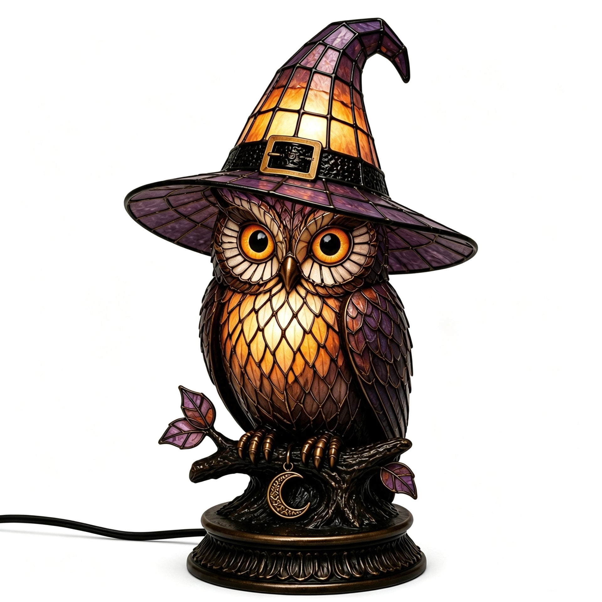 🧙‍♀️Exclusive Limited Item 🔥50%OFF🐈‍⬛ Gothic Stained Glass Witch Black Cat Table Lamp | Halloween Witch Hat Night Light Decor