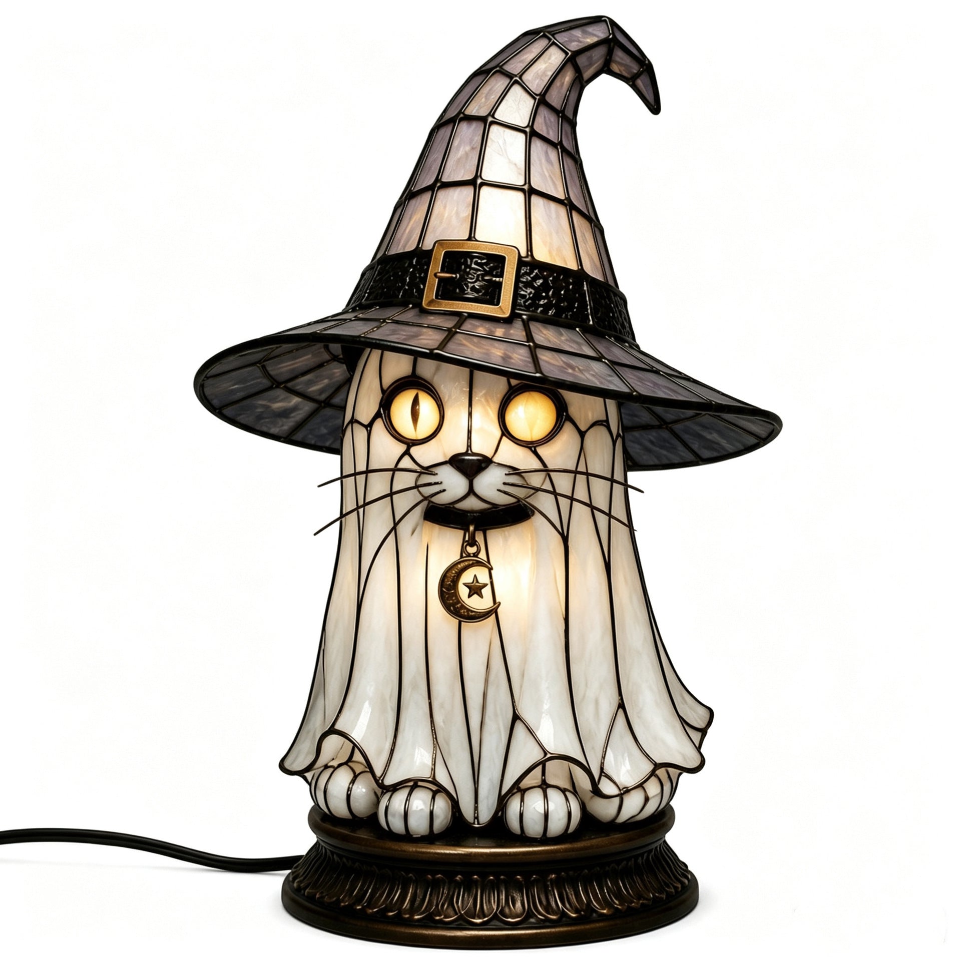 🧙‍♀️Exclusive Limited Item 🔥50%OFF🐈‍⬛ Gothic Stained Glass Witch Black Cat Table Lamp | Halloween Witch Hat Night Light Decor