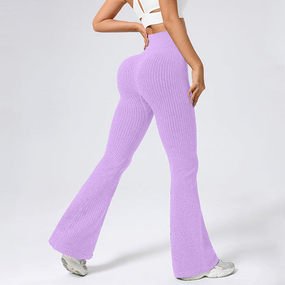 High Waisted Threaded Horn Yoga Pants, Hip Lifting Fitness Pants