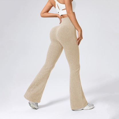 High Waisted Threaded Horn Yoga Pants, Hip Lifting Fitness Pants