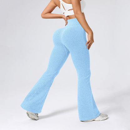 High Waisted Threaded Horn Yoga Pants, Hip Lifting Fitness Pants