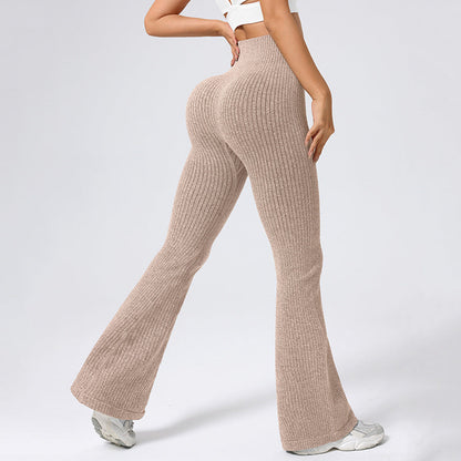 High Waisted Threaded Horn Yoga Pants, Hip Lifting Fitness Pants