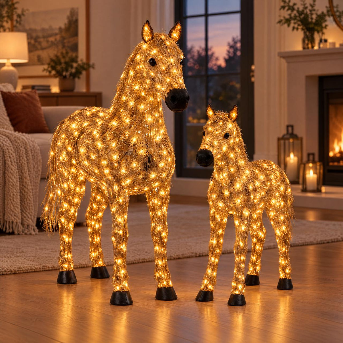 ✨🐎 Light-Up Christmas Horse & Foal – Warm White Holiday Glow