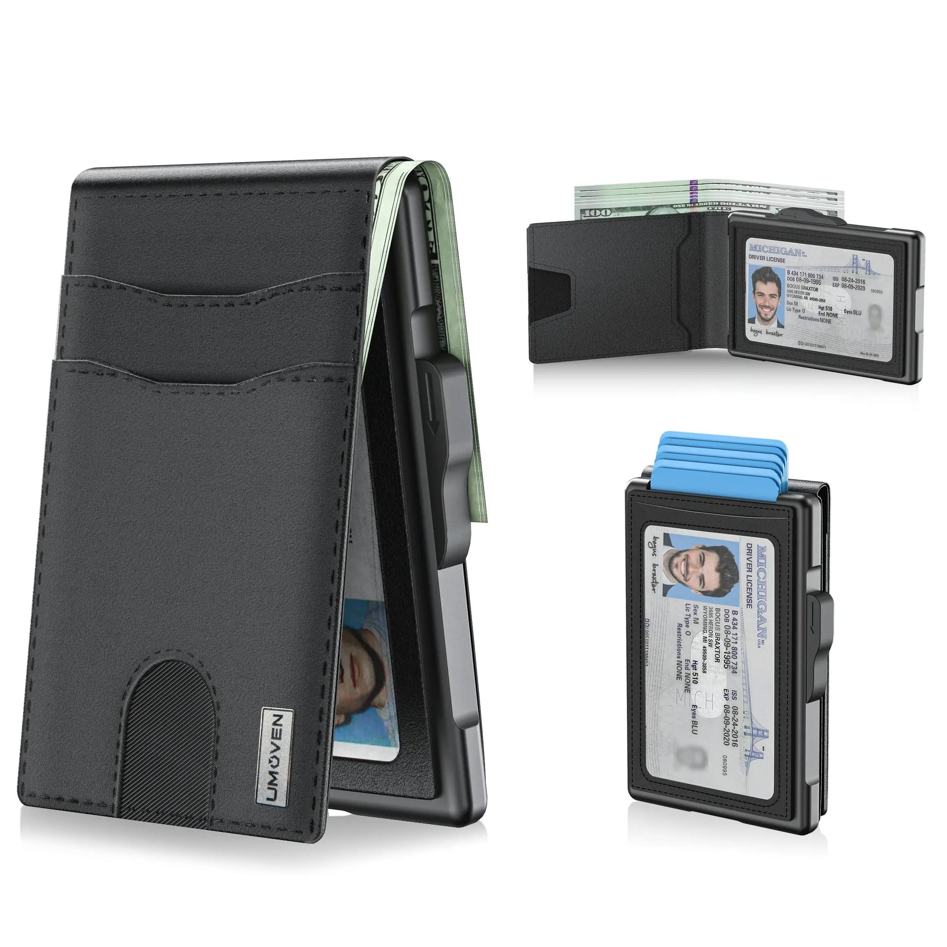 🔥Minimalist Pop-Up Wallet for Men – RFID Blocking Aluminum Card Holder , ID Window & Leather Front Pocket