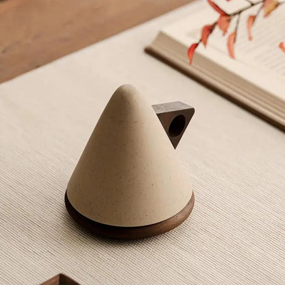 ☕Wabi-Sabi Conical Ceramic Coffee Mug with Acacia Wood Base