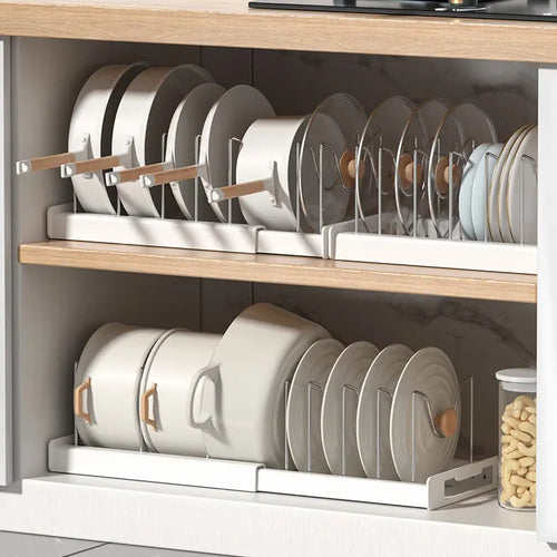 🍽️ 7/10-Slot Adjustable Tableware Organizer – Space-Saving Rack for Plates, Lids & Cutting Boards