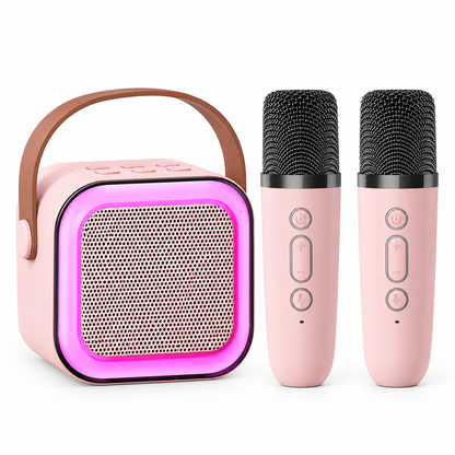 Portable Bluetooth Karaoke Speaker with 2 Wireless Microphones & RGB Lights