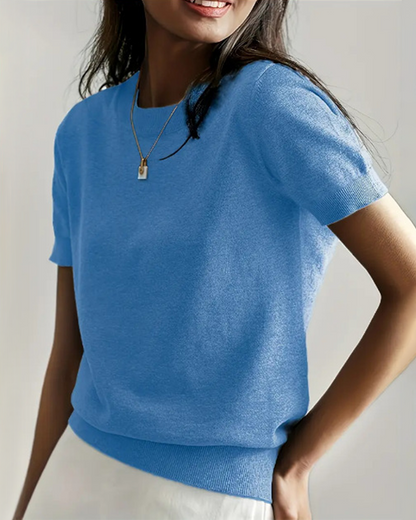 Women's Solid Color Crew Neck Short Sleeve Sweater