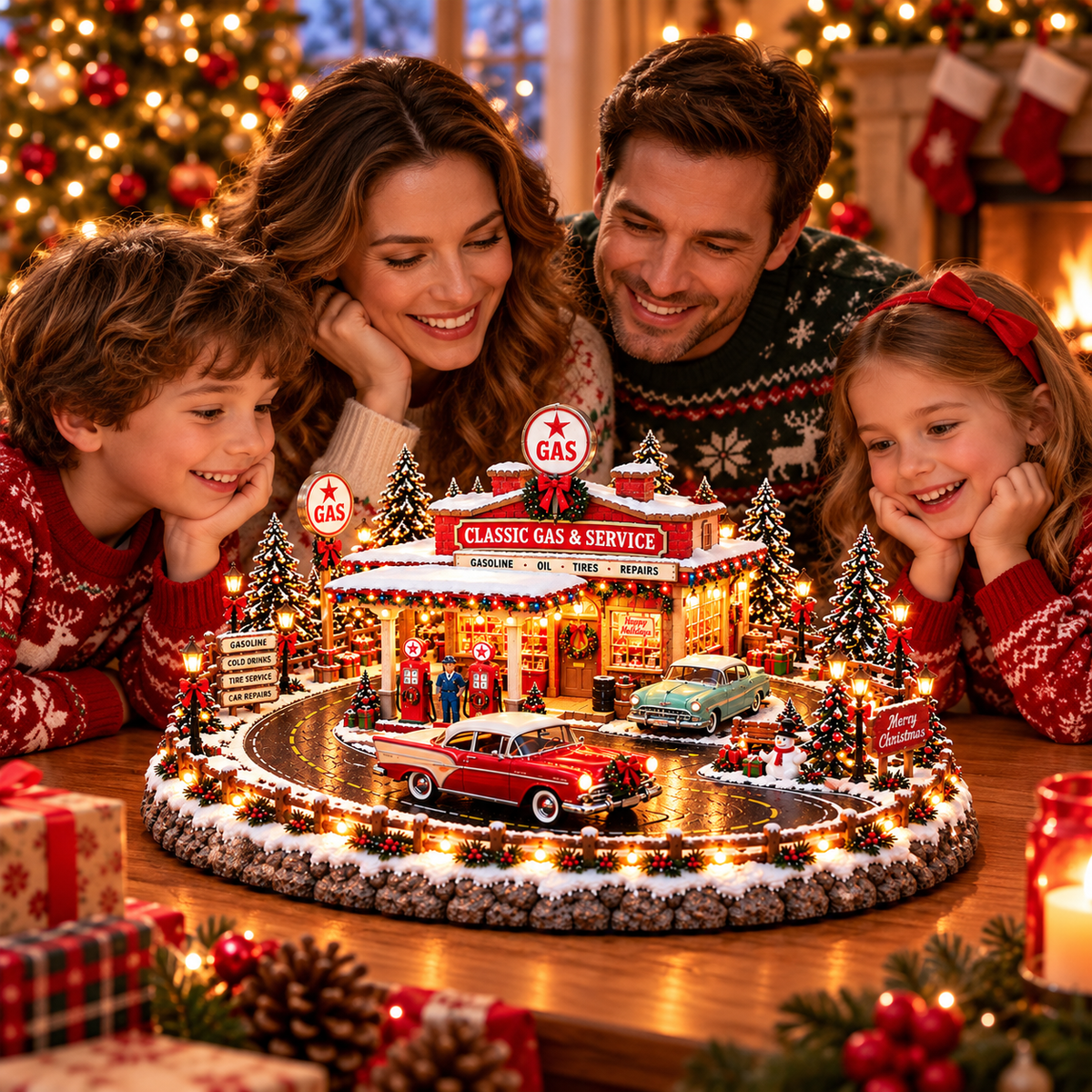 🚗🎄 Christmas Classic Gas Station Village –4 Holiday Vehicle Scenes