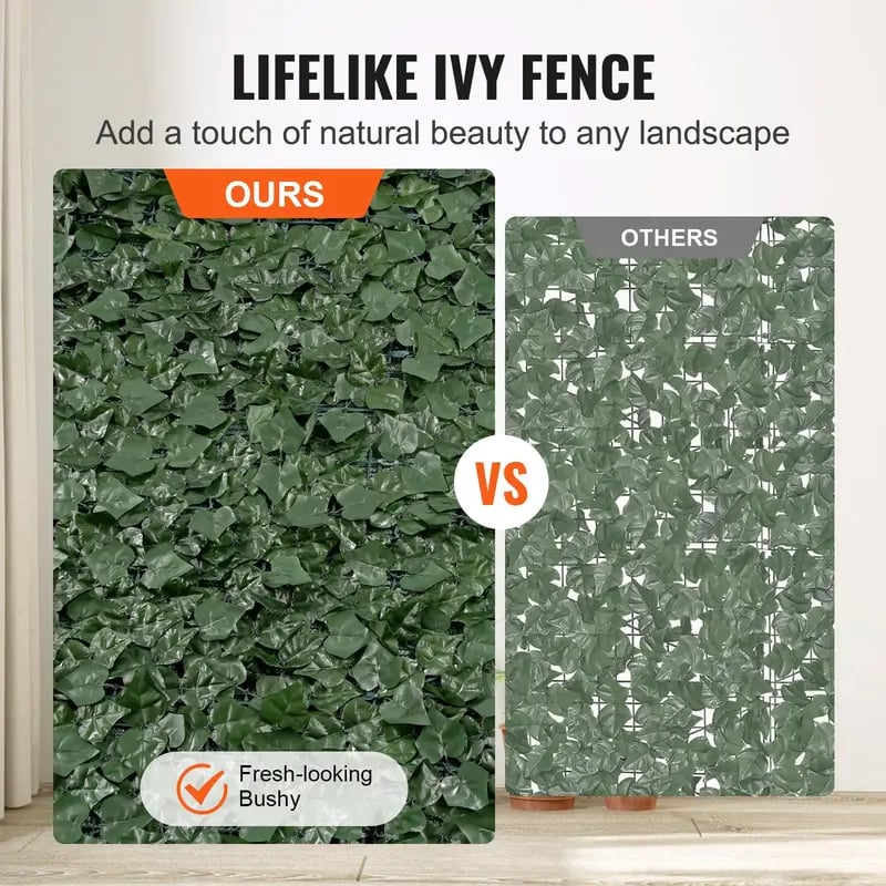 Artificial Ivy Privacy Fence Screen, Realistic Green Wall Fence with Mesh Backing & Reinforced Joints