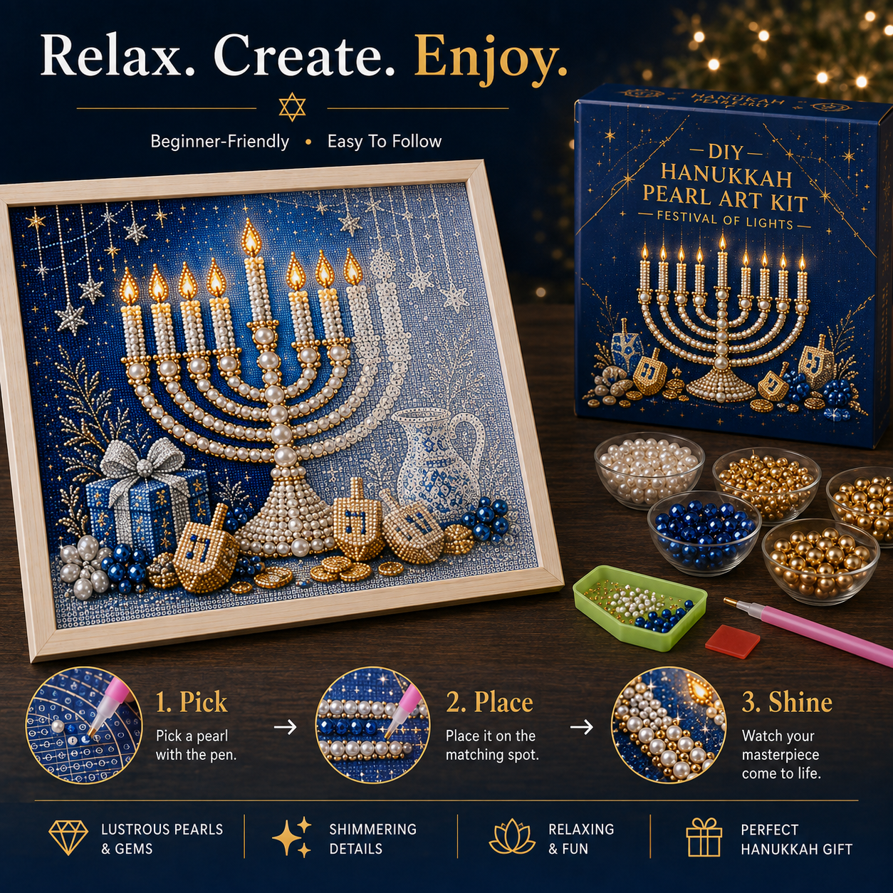 🎁DIY Hanukkah Pearl Art Kit ✨