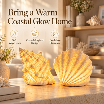 🐚 Cordless Shell & Conch Ambient Light Set – Coastal Glow Decor