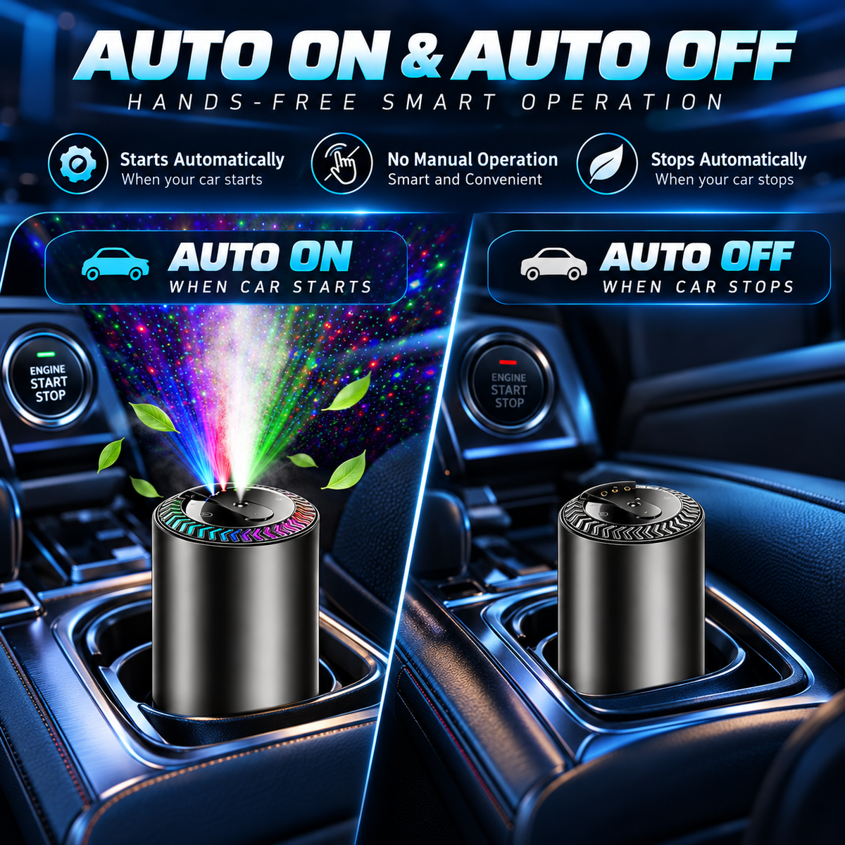 Smart Car Fragrance Diffuser – 3-Color Starlight & Auto On/Off