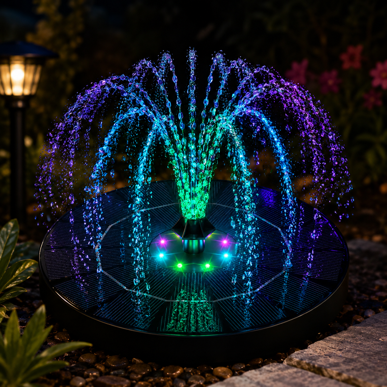 🎁Solar Fountain, Solar Powered Bird Bath Fountain Pump with 4 Nozzles 1.4W Solar Panel Kit Water Pump, Outdoor Watering Submersible Pump for Pond, Pool, Garden, Fish Tank