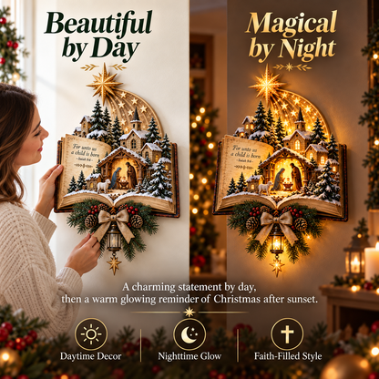 ✨Last Day 49% OFF✨✝️ A Story That Still Shines – Lighted Nativity Christmas Wall Decor✨🎄